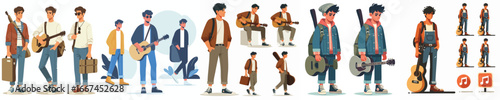 Street Musician Vector Pack – Male Guitarist Characters with Multiple Poses