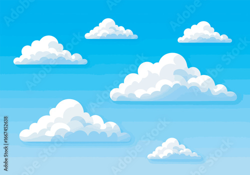 Fluffy White Cumulus Clouds in a Blue Sky.