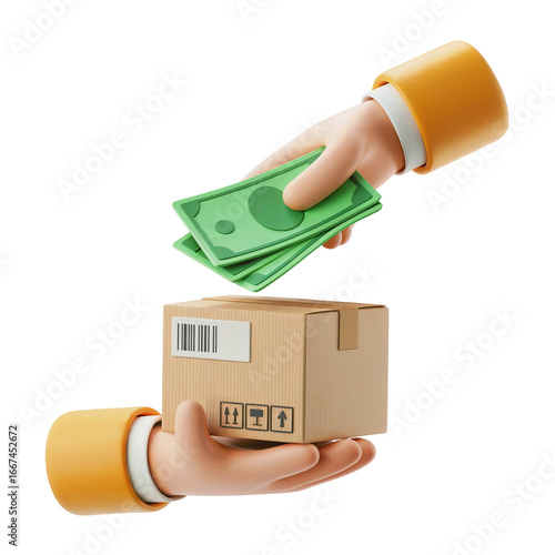 Cash On Delivery Concept with 3D Hands Exchanging Money and Package