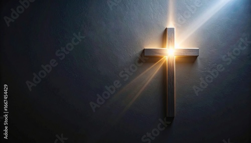 Symbol of Hope, Wooden Cross with Golden Light on Dark Background