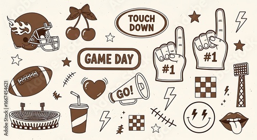 American Football Game Day Clipart with Helmet, Ball, and Fan Gear touchdown