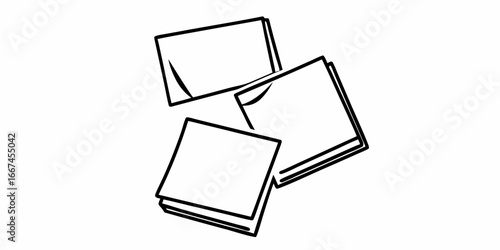 Illustration of three blank notepads stacked and slightly overlapping each other in black and white style