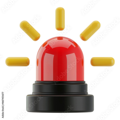 3D Red Ambulance Siren Icon with Yellow Light Rays