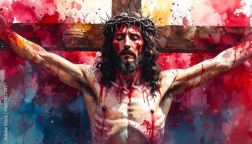 Jesus on the cross, blood, pain