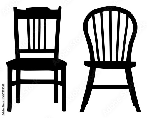 Silhouettes of Two Chairs, Black on White Background
