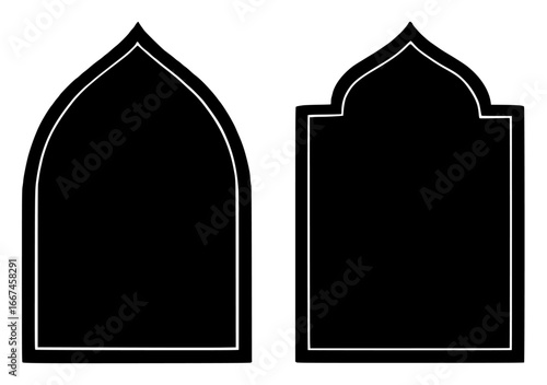 Silhouettes of Arched Architectural Structures, Black on White Background