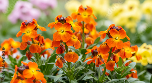 A vibrant close-up of orange wallflowers in full bloom.