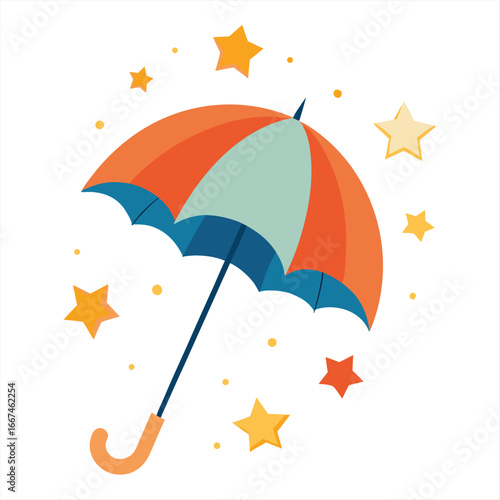 Whimsical umbrella raining sparkling stars illustration