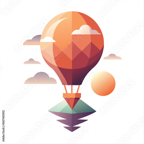 Whimsical giant pear shaped hot air balloon floating in a dreamscape