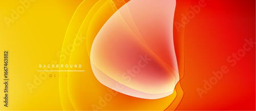 Abstract background features flowing shapes, warm colors. Yellow transitions to orange, red hues create dynamic visual effect. Smooth gradients dominate composition.