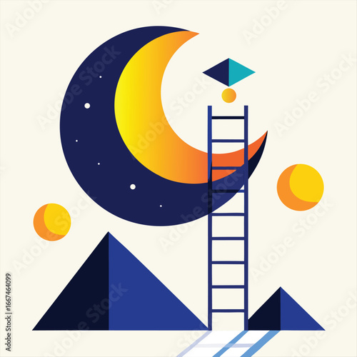 Surreal ladder reaching for the sky in a dreamlike landscape