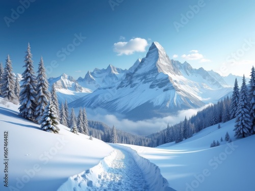 Wallpaper Mural Majestic Snowy Mountain Landscape With Winding Path Torontodigital.ca