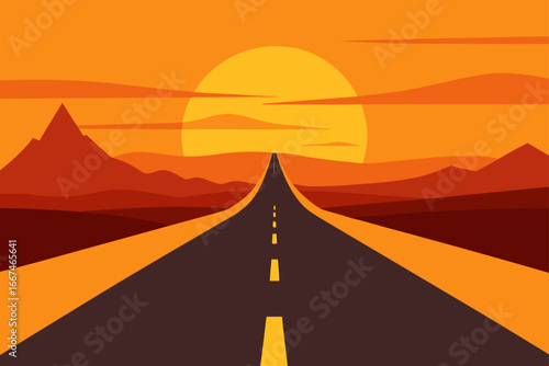 Wide Shot of Desert Road Glowing in Golden Hour Scene