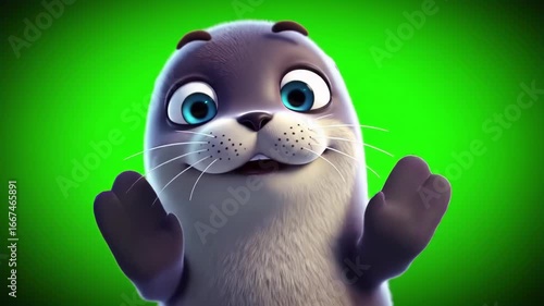 Animated Seal Pointing on Green Screen Cartoon Character