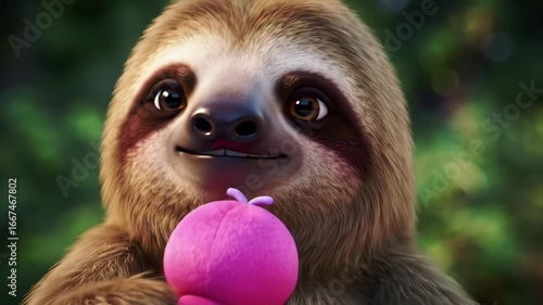 Sloth Holding a Toy Close Up Slow Motion
