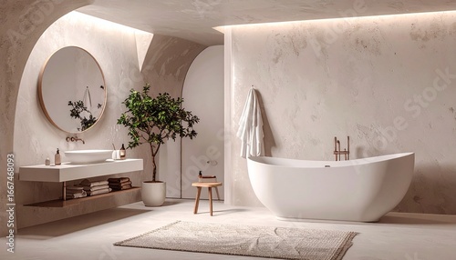 Minimalist Oasis A Serene Bathroom Retreat with Natural Accents