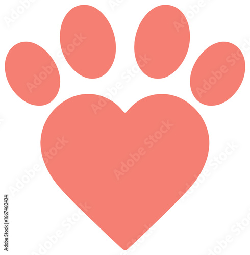 Heart paw print vector for valentine's day: simple animal love symbol