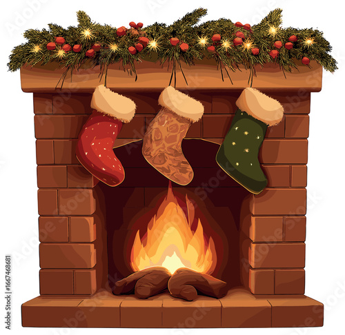 Cozy festive fireplace vector for christmas decor and warm holiday ambiance