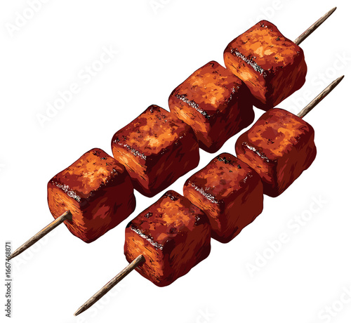 Grilled meat skewers vector: delicious barbecue, bbq, kabobs, summer grilling concept