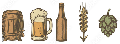 Vintage beer vector icons: styles, brewing, fermentation - oktoberfest theme concept art