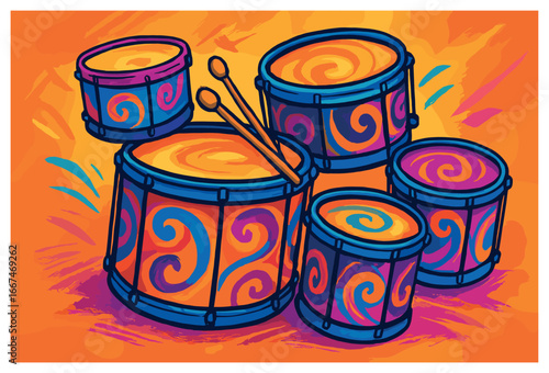 Vibrant carnival drums vector: colorful rhythms for celebration and festive joy