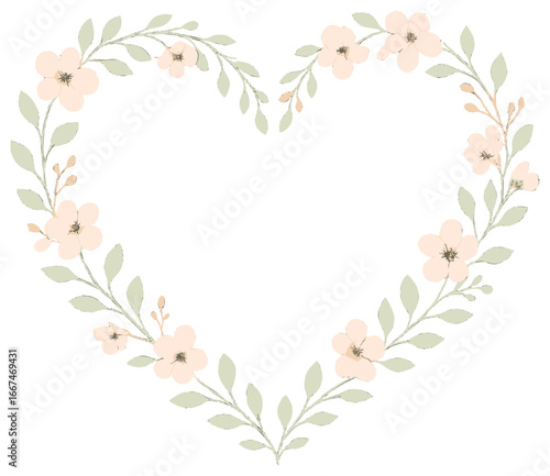 Floral heart frame vector – romantic, nature-inspired wreath for valentine's day or weddings