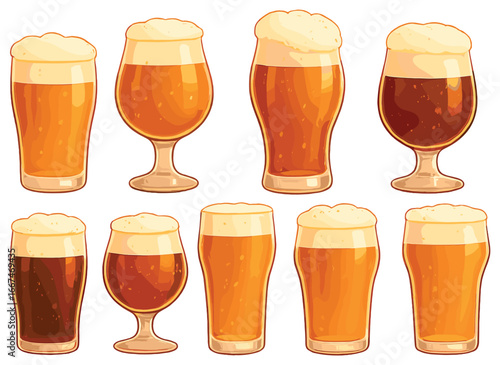 Craft beer varieties vector: diverse ale and lager styles for oktoberfest celebrations