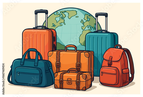 Travel luggage vector illustration | stylish suitcases and backpacks concept for adventurers