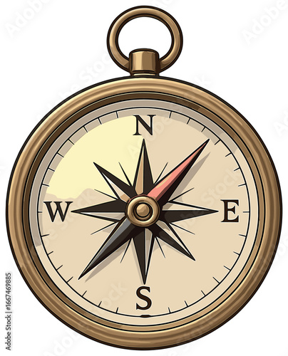 Classic compass vector illustration - vintage navigation tool for exploration and direction
