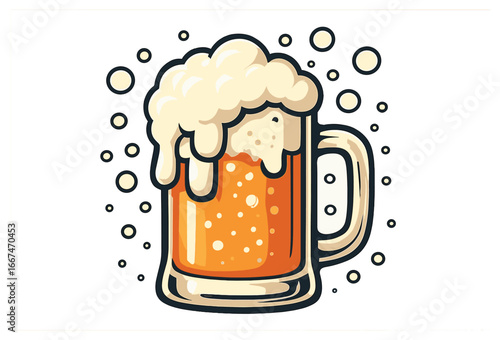 Overflowing beer mug vector for oktoberfest - celebrate with foamy, overflowing ale graphics