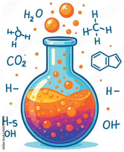 Colorful chemistry experiment vector | bright science elements & reactions for education
