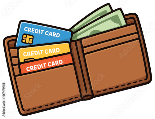 Organized wallet vector: simplified finance with credit cards and cash conceptual image