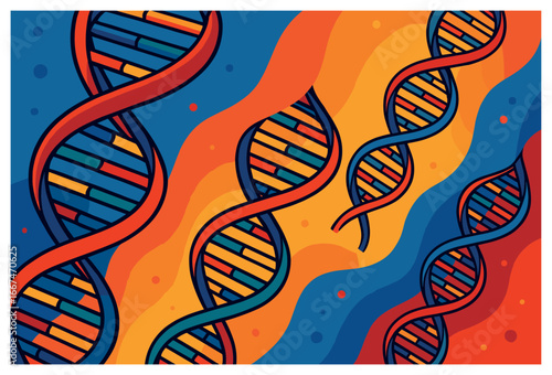 Colorful dna helices vector | vibrant genetic art for science, genetics, and biology concepts