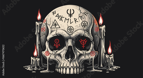 Occult Skull with Candles Illustration