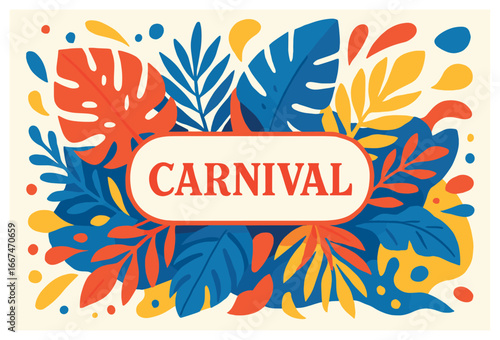 Bright carnival welcome sign vector with festive leaves and colorful celebration design