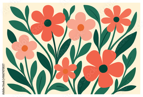 Vibrant floral vector illustration of geometric blossoms for artistic and modern design