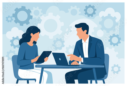 Technological innovation vector: business meeting, teamwork, collaboration, digital tools