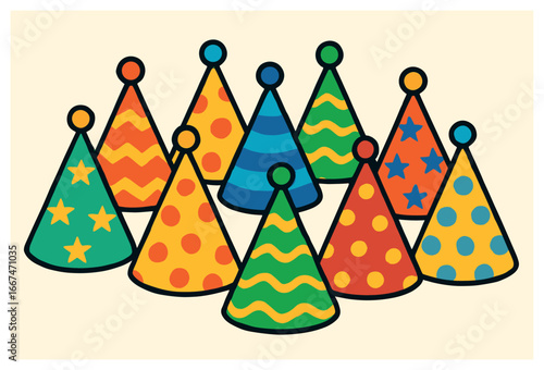 Colorful party hats vector for celebrations and festive occasions with simple designs