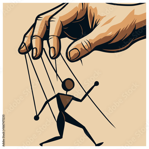 Manipulation concept vector: puppet strings controlling actions and behavior
