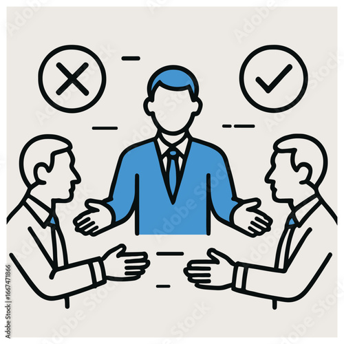 Diplomatic mediation vector: conflict resolution, negotiation, communication skills concept
