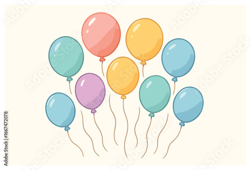 Whimsical pastel balloons vector art for celebrations, parties, birthdays, and holidays