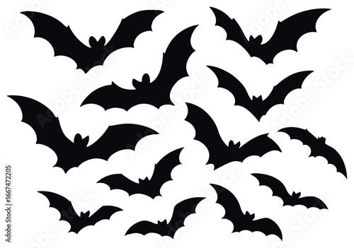Silhouetted bats in flight vector for halloween: dark, ominous designs for spooky contexts