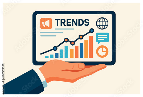 Emerging tech trends vector: innovative digital growth and data analysis concepts