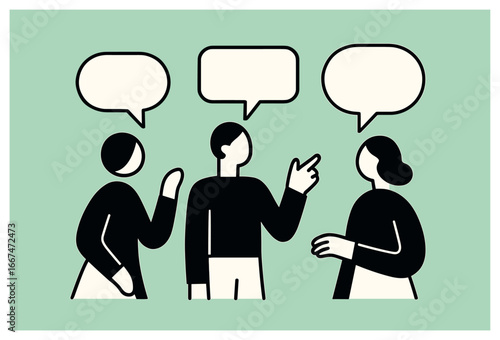 Abstract conversational figures vector art: simplified people communication illustration