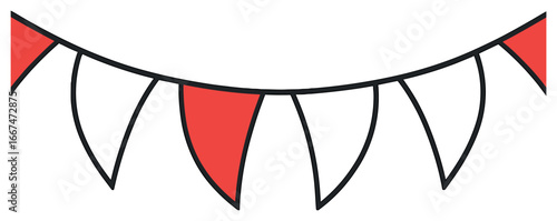 Festive bunting vector: red and white decoration, simple design for celebrations and holidays
