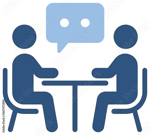 Symmetrical dialogue scene vector: simplistic communication concept in soft blue tones