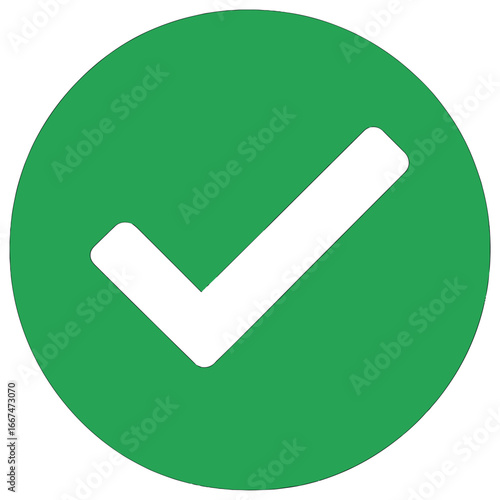 Green check icon vector: approval, verification, confirm, success symbol, circular design