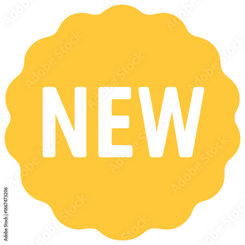 Yellow badge vector: bright "new" symbol design for highlighting fresh offers