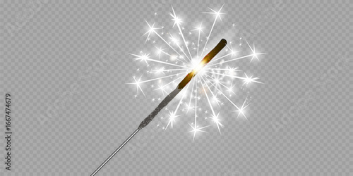 Festive Christmas sparkler set isolated on transparent background.