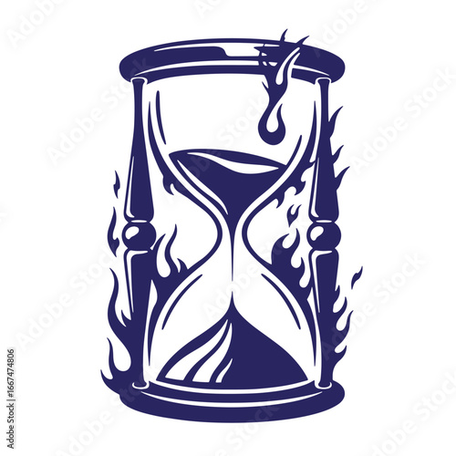 A stylized illustration of a burning hourglass symbolizing time and its passage concept